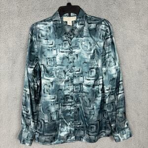 Norton McNaughton Women 12 Blouse Satiny Top Abstract Long Sleeve office career